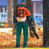 BENBOR Backpack Leaf Blower,52CC Backpack Leaf Blower Gas Powered,550CFM 2 - Stroke Engine Gas Leaf Blower,Powerful Air Cooling Gasoline Backpack Blower Snow Blower for Garden Yard (550CFM Square)