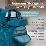 Bentgo 2 - in - 1 Adult Backpack & Insulated Lunch Bag – Lightweight, Water - Resistant Travel Backpack with 9 Compartments, Laptop Sleeve & Trolley Sleeve for Work & Everyday Use (Deep Teal)