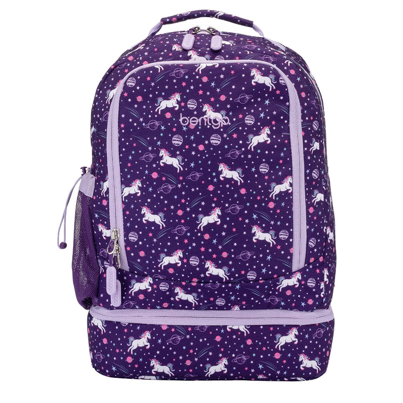 Bentgo Kids 2 - in - 1 Backpack & Insulated Lunch Bag - Durable 16” Backpack & Lunch Container in Unique Prints for School & Travel - Water Resistant, Padded & Large Compartments (Unicorn)