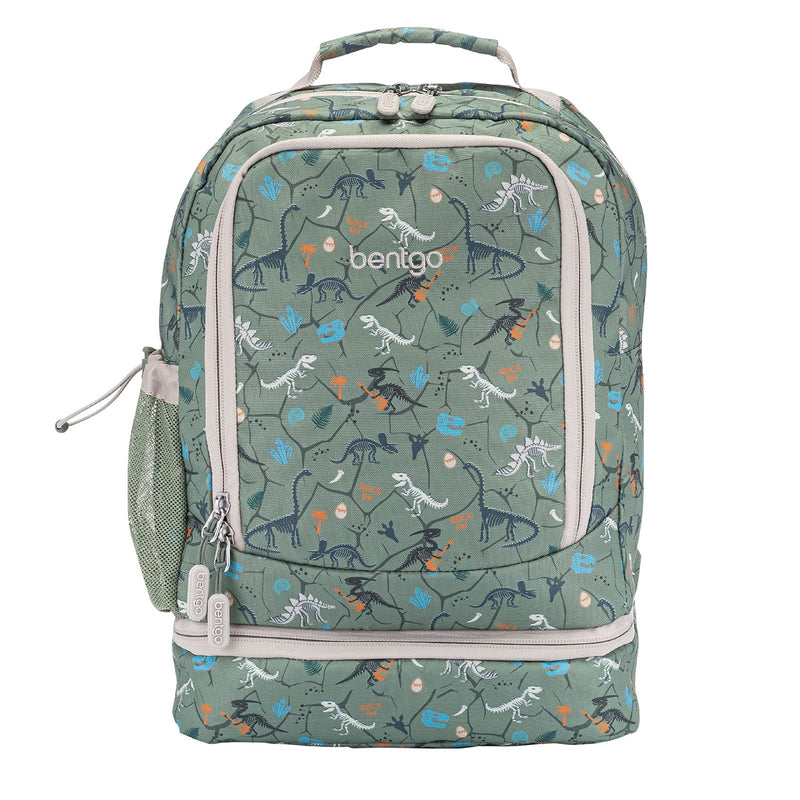 Bentgo Kids 2 - in - 1 Backpack & Insulated Lunch Bag - Durable 16” Backpack & Lunch Container in Unique Prints for School & Travel - Water Resistant, Padded & Large Compartments (Dino Fossils)