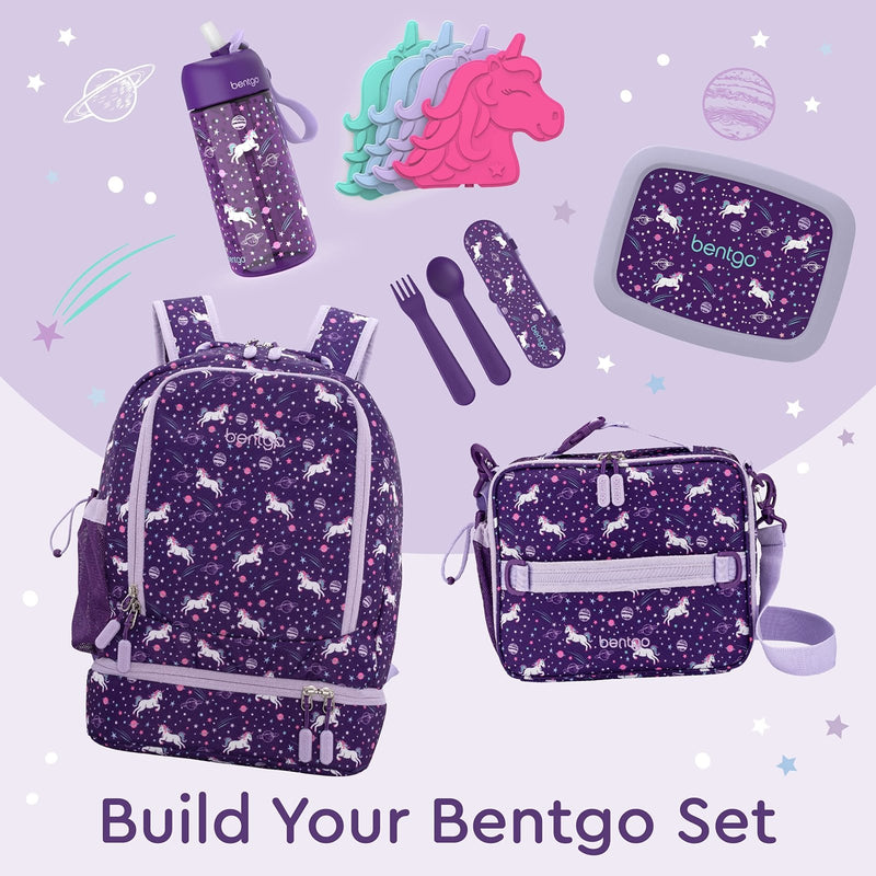 Bentgo Kids 2 - in - 1 Backpack & Insulated Lunch Bag - Durable 16” Backpack & Lunch Container in Unique Prints for School & Travel - Water Resistant, Padded & Large Compartments (Unicorn)