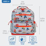 Bentgo Kids Backpack - Lightweight 14” Backpack in Fun Prints for School, Travel, & Daycare, Ideal for Ages 4+, Roomy Interior, Durable & Water - Resistant Fabric, & Loop for Lunch Bag (Trucks)