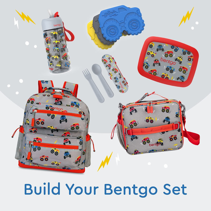 Bentgo Kids Backpack - Lightweight 14” Backpack in Fun Prints for School, Travel, & Daycare, Ideal for Ages 4+, Roomy Interior, Durable & Water - Resistant Fabric, & Loop for Lunch Bag (Trucks)