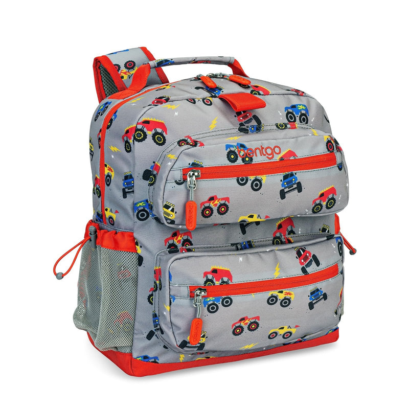Bentgo Kids Backpack - Lightweight 14” Backpack in Fun Prints for School, Travel, & Daycare, Ideal for Ages 4+, Roomy Interior, Durable & Water - Resistant Fabric, & Loop for Lunch Bag (Trucks)