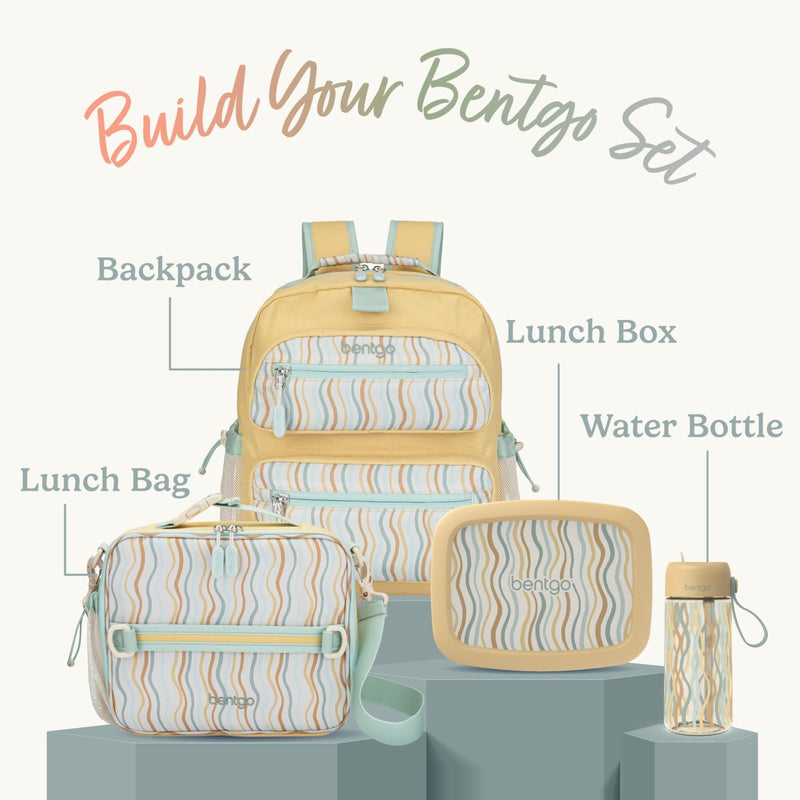 Bentgo Kids Backpack (Whimsy & Wonder Collection) - Lightweight 14’’ for School, Travel & Daycare - Ideal for Kids 4+, Durable & Water - Resistant, Roomy Interior, Loop for Lunch Bag (Wavy)