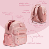 Bentgo Kids Glitter Backpack - Lightweight 14” Backpack for School, Travel & Daycare, Ideal for Ages 4+, Durable & Water - Resistant, Roomy Interior, & Loop for Lunch Bag (Glitter Edition - Petal Pink)