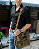 Berchirly Mens Military Canvas Messenger Bag Crossbody College Shoulder Bags Sling Satchel For 17.3Inch Laptop