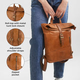 BERLINER BAGS Vintage Genuine Leather Backpack Seattle, Small Backpack, Bookbag for Women - Brown