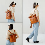 BERLINER BAGS Vintage Genuine Leather Backpack Seattle, Small Backpack, Bookbag for Women - Brown