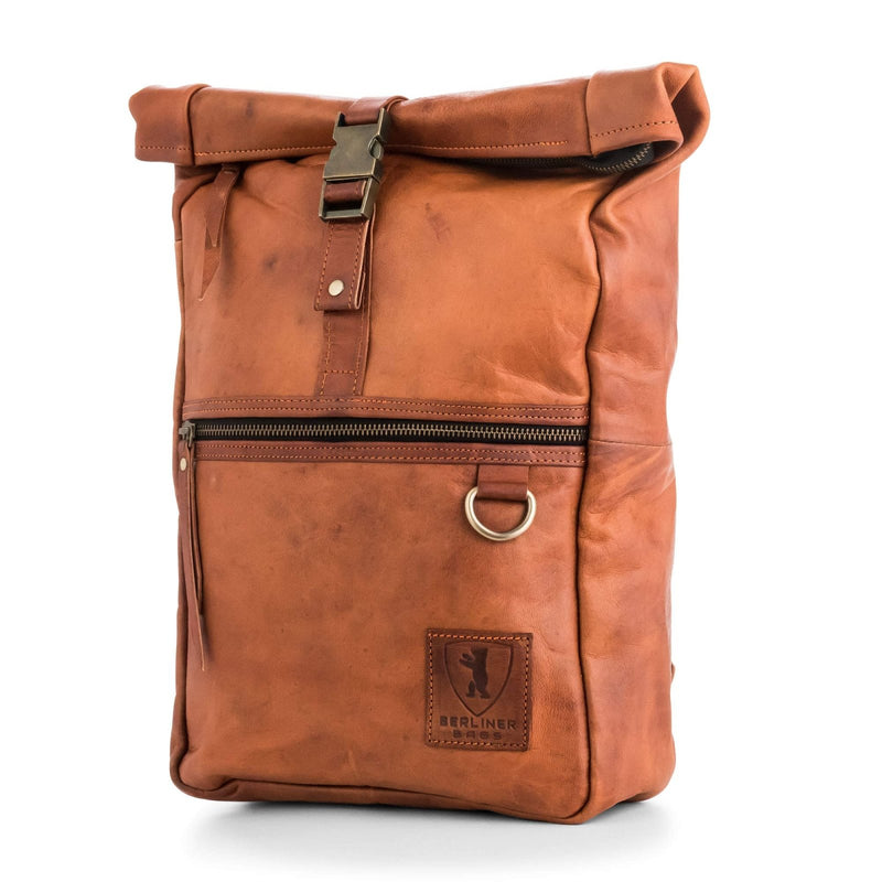 BERLINER BAGS Vintage Genuine Leather Backpack Utrecht M, Laptop Backpack, Travel Backpack for Women and Men - Brown