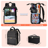 BERTASCHE Lunch Backpack for Women, 15.6 Inch Laptop Backpack with Insulated Cooler Lunch box, Nurse Backpack for Teacher Work Travel College Picnic, Black