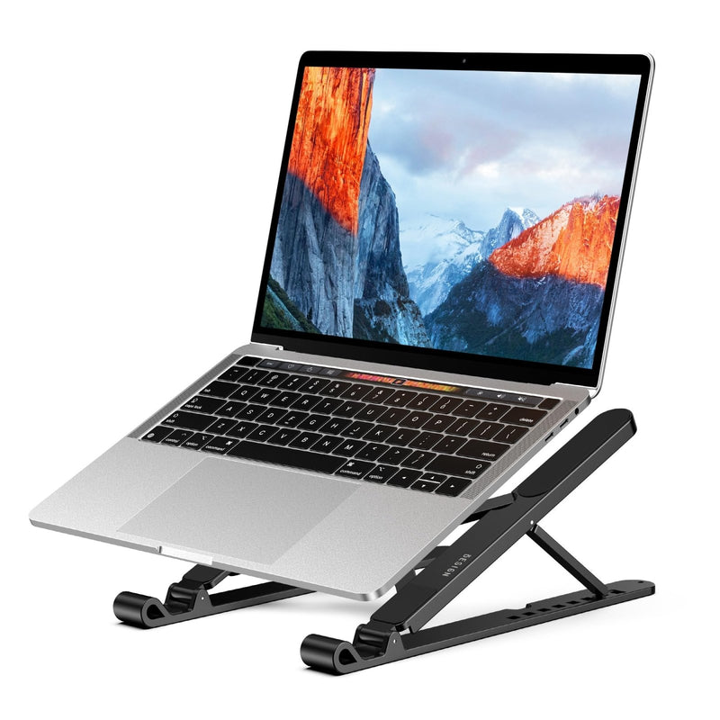 BESIGN LS01 Pro Ergonomic Laptop Stand, Plastic Laptop Riser, Portable and Adjustable Notebook Computer Holder Compatible with 10 - 14" Laptops (Black)