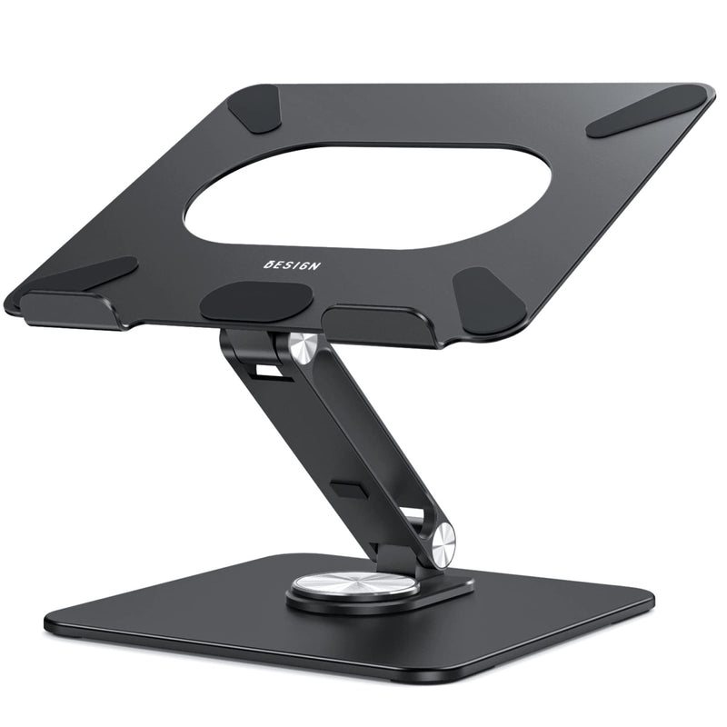 BESIGN LSX7 Laptop Stand with 360 Rotating Base, Ergonomic Adjustable Notebook Riser, Foldable Computer Holder Compatible with 10 - 15.6" Laptops (Black)