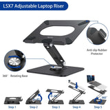 BESIGN LSX7 Laptop Stand with 360 Rotating Base, Ergonomic Adjustable Notebook Riser, Foldable Computer Holder Compatible with 10 - 15.6" Laptops (Black)