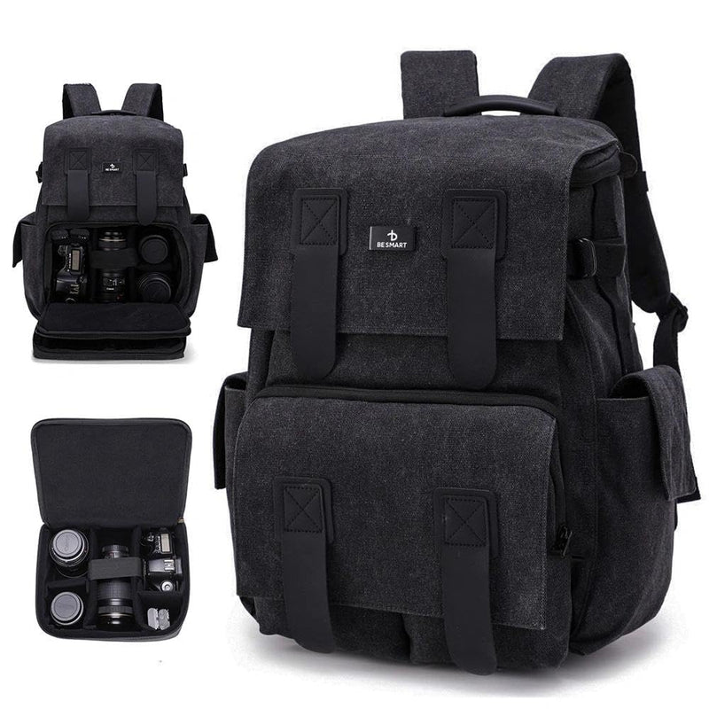 BESMART Waterproof Camera Backpack with Removable Cube for Photographers,Professional Camera Bags with Laptop Compartment & Rain Cover & Trolley Sleeve,Large Photography Backpack Camera Bag Backpacks