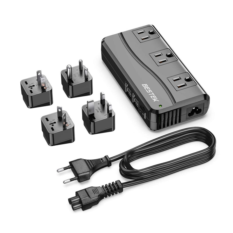 BESTEK Universal Travel Adapter 100 - 220V to 110V Voltage Converter 250W with 6A 4 - Port USB Charging 3 AC Sockets and EU/UK/AU/US/India Worldwide Plug Adapter (Black)
