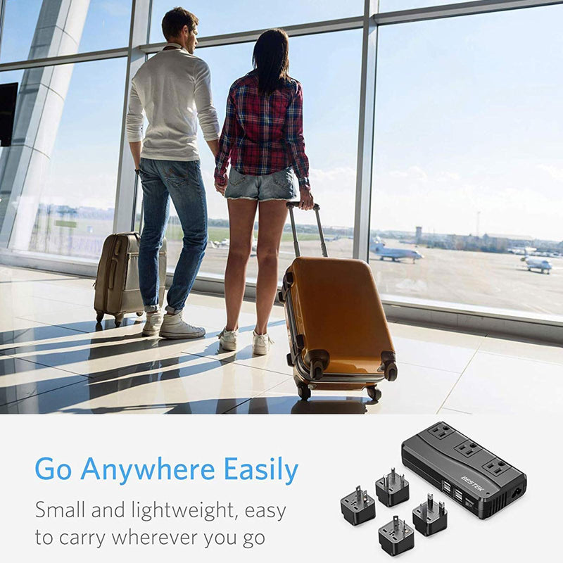 BESTEK Universal Travel Adapter 100 - 220V to 110V Voltage Converter 250W with 6A 4 - Port USB Charging 3 AC Sockets and EU/UK/AU/US/India Worldwide Plug Adapter (Black)