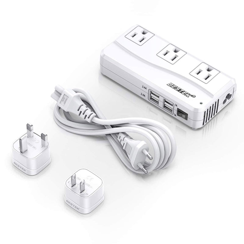 BESTEK Universal Travel Adapter 220V to 110V Voltage Converter with 0 - 2.4A 4 Port USB Charging and UK/AU/US/EU Worldwide Plug Adapter (White)