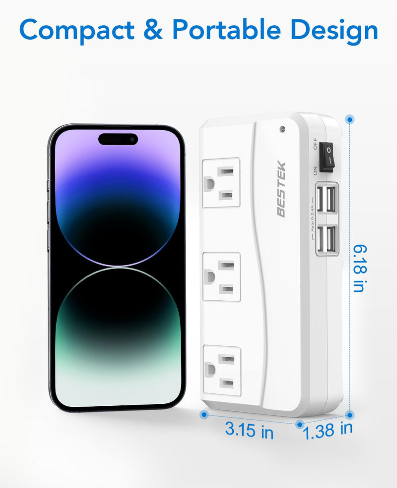 BESTEK Universal Travel Adapter 220V to 110V Voltage Converter with 0 - 2.4A 4 Port USB Charging and UK/AU/US/EU Worldwide Plug Adapter (White)
