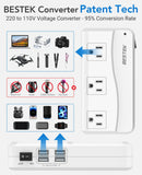 BESTEK Universal Travel Adapter 220V to 110V Voltage Converter with 0 - 2.4A 4 Port USB Charging and UK/AU/US/EU Worldwide Plug Adapter (White)