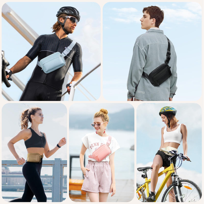 BesTour Fanny Packs for Women Men,Belt Bag with 3 Zipper Pockets,Water - resistant Crossbody Bag,Fashion Waist Packs with Adjustable Long Strap for Workout/Running/Yoga/Shopping/Hiking,Black
