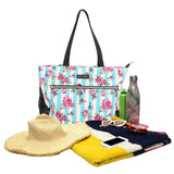 Betsey Johnson 15.6 Inch Zipper Beach Tote Bag Lightweight Large Durable Polyester with Mesh Side Pockets for Gym Work, Hummingbird Floral