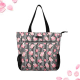 Betsey Johnson 15.6 Inch Zipper Beach Tote Bag Lightweight Large Durable Polyester with Mesh Side Pockets for Gym Work, Stripe Roses