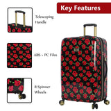 Betsey Johnson 26 Inch Checked Luggage Collection - Expandable Scratch Resistant (ABS + PC) Hardside Suitcase - Designer Lightweight Bag with 8 - Rolling Spinner Wheels (Covered Roses)