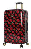 Betsey Johnson 26 Inch Checked Luggage Collection - Expandable Scratch Resistant (ABS + PC) Hardside Suitcase - Designer Lightweight Bag with 8 - Rolling Spinner Wheels (Covered Roses)