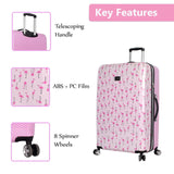 Betsey Johnson 26 Inch Checked Luggage Collection - Expandable Scratch Resistant (ABS + PC) Hardside Suitcase - Designer Lightweight Bag with 8 - Rolling Spinner Wheels (Flamingo Strut)