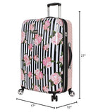 Betsey Johnson 26 Inch Checked Luggage Collection - Expandable Scratch Resistant (ABS + PC) Hardside Suitcase - Designer Lightweight Bag with 8 - Rolling Spinner Wheels (Stripe Roses)