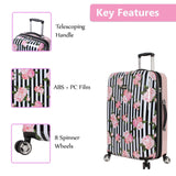 Betsey Johnson 26 Inch Checked Luggage Collection - Expandable Scratch Resistant (ABS + PC) Hardside Suitcase - Designer Lightweight Bag with 8 - Rolling Spinner Wheels (Stripe Roses)