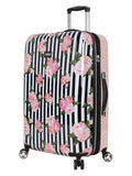 Betsey Johnson 26 Inch Checked Luggage Collection - Expandable Scratch Resistant (ABS + PC) Hardside Suitcase - Designer Lightweight Bag with 8 - Rolling Spinner Wheels (Stripe Roses)