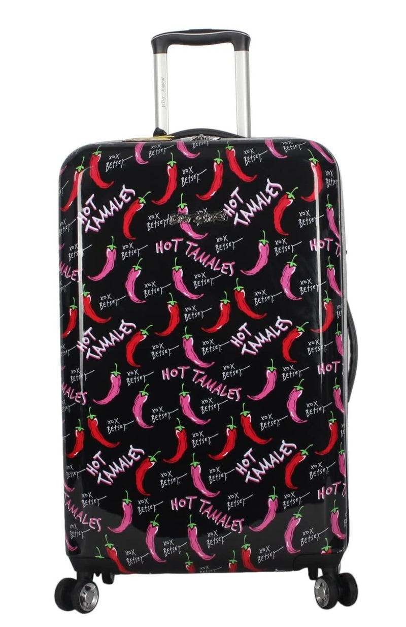 Betsey Johnson 26 Inch Checked Luggage Collection - Expandable Scratch Resistant (ABS + PC) Hardside Suitcase - Designer Lightweight Bag with 8 - Rolling Spinner Wheels (TAMALE, 26in)