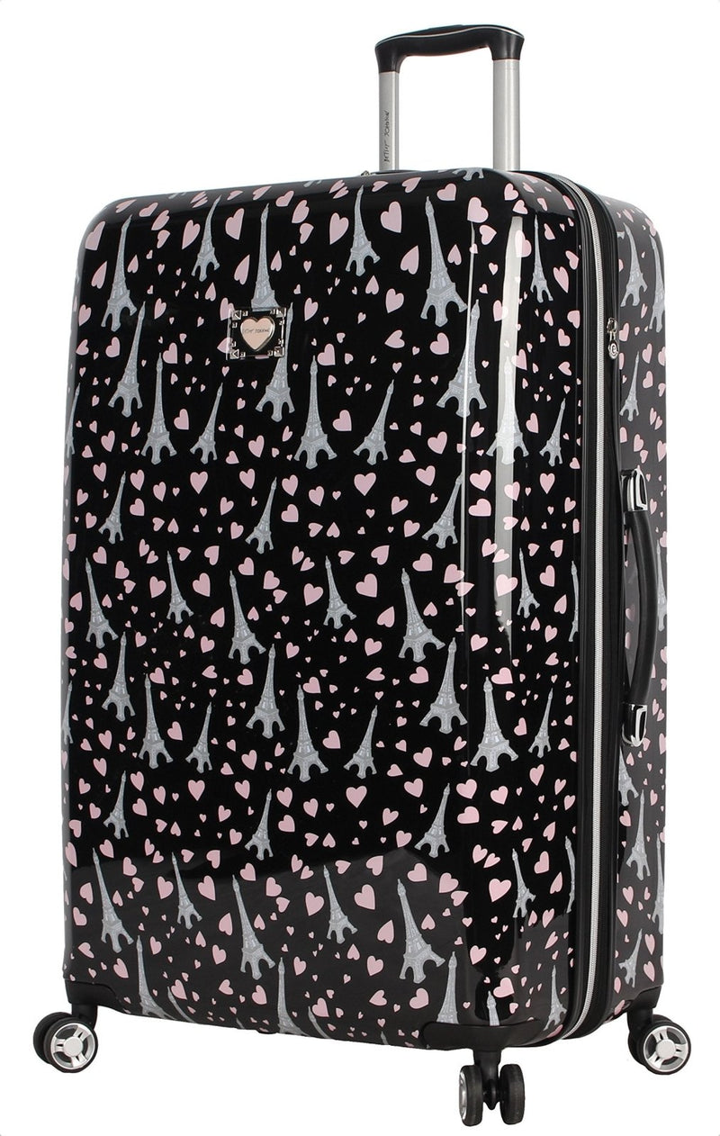 Betsey Johnson 30 Inch Checked Luggage Collection - Expandable Scratch Resistant (ABS + PC) Hardside Suitcase - Designer Lightweight Bag with 8 - Rolling Spinner Wheels (Paris Love)