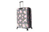 Betsey Johnson 30 Inch Checked Luggage Collection - Expandable Scratch Resistant (ABS + PC) Hardside Suitcase - Designer Lightweight Bag with 8 - Rolling Spinner Wheels (Stripe Roses, 30in)