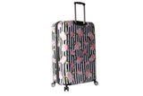 Betsey Johnson 30 Inch Checked Luggage Collection - Expandable Scratch Resistant (ABS + PC) Hardside Suitcase - Designer Lightweight Bag with 8 - Rolling Spinner Wheels (Stripe Roses, 30in)