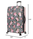 Betsey Johnson 30 Inch Checked Luggage Collection - Expandable Scratch Resistant (ABS + PC) Hardside Suitcase - Designer Lightweight Bag with 8 - Rolling Spinner Wheels (Stripe Roses, 30in)