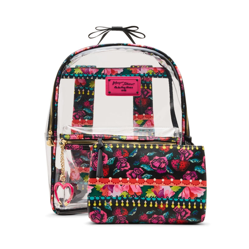 Betsey Johnson Boarder Print Clear Backpack with Pouch