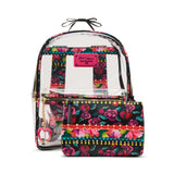 Betsey Johnson Boarder Print Clear Backpack with Pouch