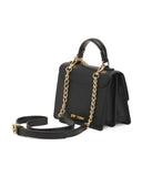 Betsey Johnson Crossbody Bag with Attached Charm, Black with Red Cherry Studs, Dual Compartment, Adjustable Strap, 8x6 Inch