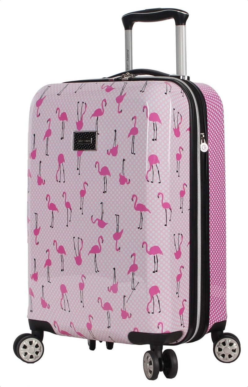 Betsey Johnson Designer 20 Inch Carry On - Expandable (ABS + PC) Hardside Luggage - Lightweight Durable Suitcase With 8 - Rolling Spinner Wheels for Women (20in, Flamingo Strut)