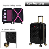 Betsey Johnson Designer 20 Inch Carry On - Expandable (ABS + PC) Hardside Luggage - Lightweight Durable Suitcase With 8 - Rolling Spinner Wheels for Women (Heart to Heart Black)