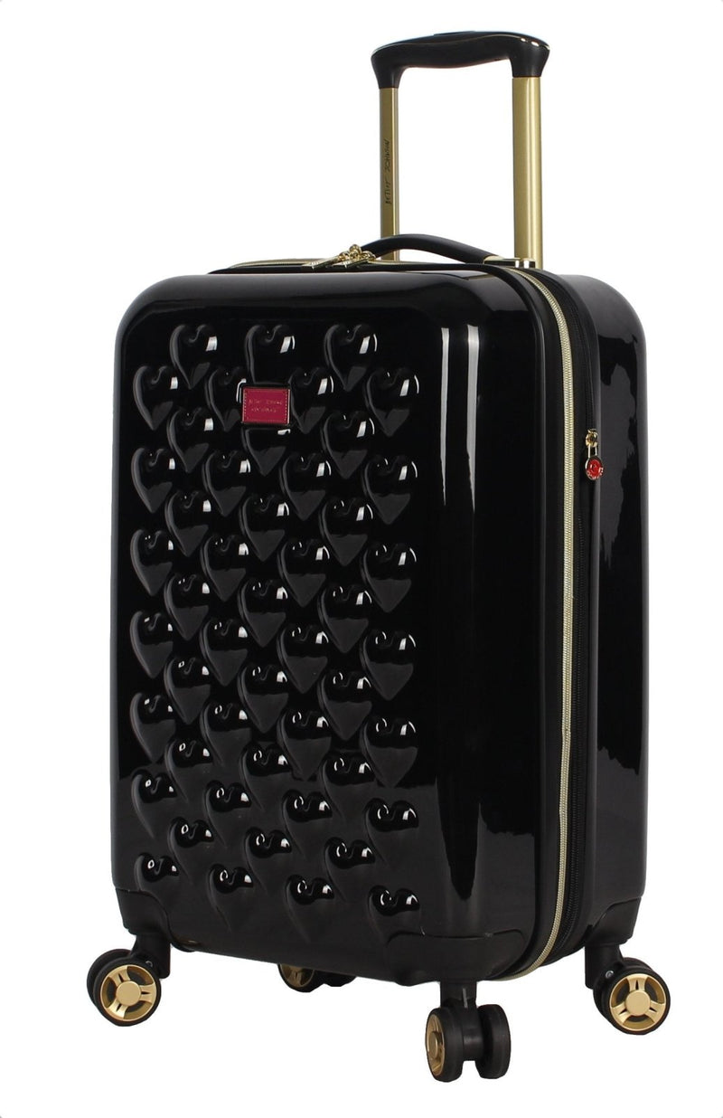 Betsey Johnson Designer 20 Inch Carry On - Expandable (ABS + PC) Hardside Luggage - Lightweight Durable Suitcase With 8 - Rolling Spinner Wheels for Women (Heart to Heart Black)