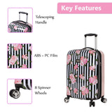 Betsey Johnson Designer 20 Inch Carry On - Expandable (ABS + PC) Hardside Luggage - Lightweight Durable Suitcase With 8 - Rolling Spinner Wheels for Women (Stripe Roses)