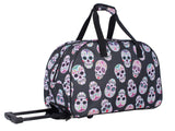 Betsey Johnson Designer Carry On Luggage Collection - Lightweight Pattern 22 Inch Duffel Bag - Weekender Overnight Business Travel Suitcase with 2 - Rolling Spinner Wheels (Skull Party)