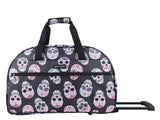 Betsey Johnson Designer Carry On Luggage Collection - Lightweight Pattern 22 Inch Duffel Bag - Weekender Overnight Business Travel Suitcase with 2 - Rolling Spinner Wheels (Skull Party)