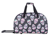 Betsey Johnson Designer Carry On Luggage Collection - Lightweight Pattern 22 Inch Duffel Bag - Weekender Overnight Business Travel Suitcase with 2 - Rolling Spinner Wheels (Skull Party)