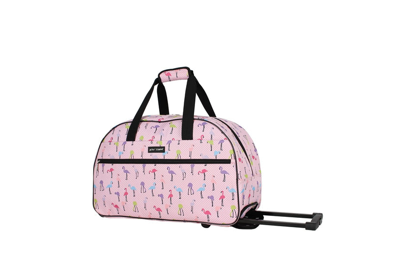 Betsey Johnson Designer Carry On Luggage Collection - Lightweight Pattern 22 Inch Duffel Bag - Weekender Overnight Business Travel Suitcase with 2 - Rolling Wheels (Colorful Flamingo)