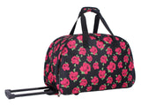 Betsey Johnson Designer Carry On Luggage Collection - Lightweight Pattern 22 Inch Duffel Bag - Weekender Overnight Business Travel Suitcase with 2 - Rolling Wheels (Covered Roses)